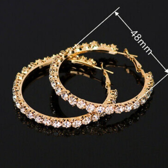 NEW 18k Gold Plated Diamond Hoop Earrings - Picture 3 of 5